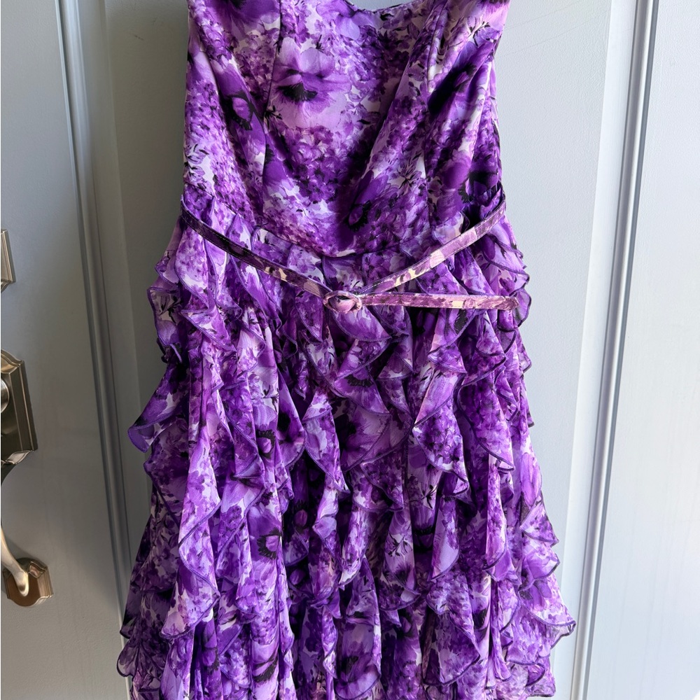 Purple Floral Ruffle Dress